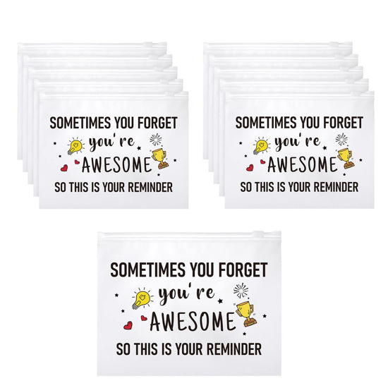 Picture of Reginary 50 Pcs Inspirational Gifts Bulk for Women Cosmetic Bag EVA You Are Braver Awesome Makeup Bag Mini Toiletry Packet with Zipper Encouragement Birthday Graduation Gift(You Are Awesome)
