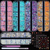 Picture of editTime 5 Boxes Shiny Colorful Nail Art Rhinestones Nail Stone Gems Design Kit and 4 Sheets Flower Nail Art Stickers with a Curved Tweezers and a Nail Brush (5-Multi Shapes Rhinestones)