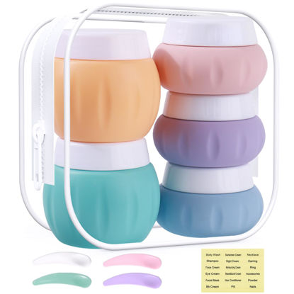 Picture of Travel Containers for Toiletries, GLAMFIELDS TSA Approved 2Pcs 1.7oz+3Pcs 1oz Travel Size Silicone Jars BPA Free, Leak-proof Travel Essentials with Lid for Cosmetic Face Hand Body Cream Orange (5Pack)
