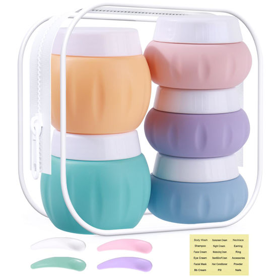 Picture of Travel Containers for Toiletries, GLAMFIELDS TSA Approved 2Pcs 1.7oz+3Pcs 1oz Travel Size Silicone Jars BPA Free, Leak-proof Travel Essentials with Lid for Cosmetic Face Hand Body Cream Orange (5Pack)
