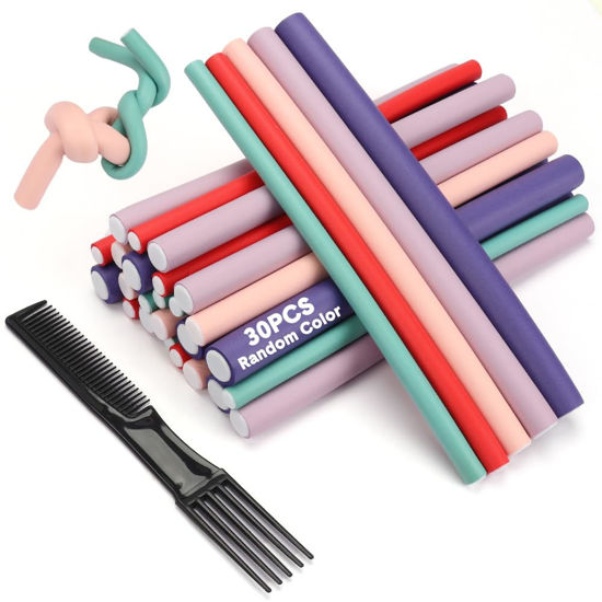Picture of AIDUCHO Flexible Hair Curlers to Sleep in, 30PCS Flexi Rods (9.45" and 5 Sizes 0.39"-0.78"), No Heat Heatless Curling Set for Short Medium Long Hair