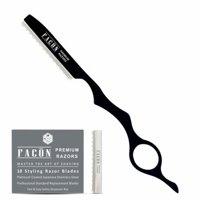 Picture of Facón Professional Hair Styling Thinning Texturizing Cutting Faether Razor + 10 Replacement Blades