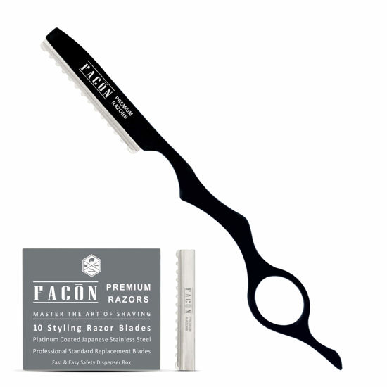 Picture of Facón Professional Hair Styling Thinning Texturizing Cutting Faether Razor + 10 Replacement Blades