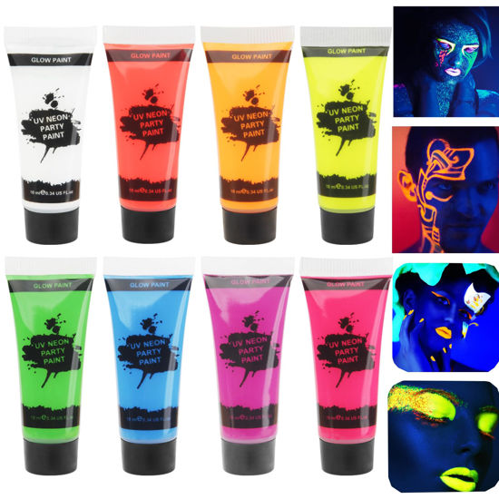 Picture of MEICOLY Glow Blacklight Face Paint,Neon UV Body Paint Set of 8 Tubes Blacklight Reactive Paints,Glow in the Dark Body Paint Neon Party Supplies,Neon Fluorescent Face Paint Blacklight Glow Makeup