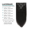 Picture of Lacer Black Hair Extensions Clip in Human Hair 140g 7 pcs Double Weft Straight Lace Clip in Hair Extensions in Natural Black #1B 22 Inch Full Head Set Clip Ins