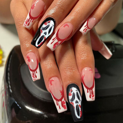 Picture of Almond Press on Nails Medium Glossy Fake Nails French Acrylic False Nails Grey and Purple Gradient Nail Art Tip Glue on Nails Full Cover Artificial False Nails Stick on Nail Kit