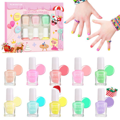 Picture of ALIKOSSTOR Kids Nail Polish - Non-Toxic Nail Polish Set for Girls, 10 Pastel Macaron Colors Quick Dry Peel Off Water Based Nail Polish Toys Kit for Toddler Teen