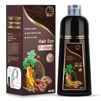 Picture of Hair Dye Shampoo for Gray Hair, 3 in 1 Herbal Shampoo Hair Dye for Women Men, Hair Color Shampoo 500ml (Chestnut)