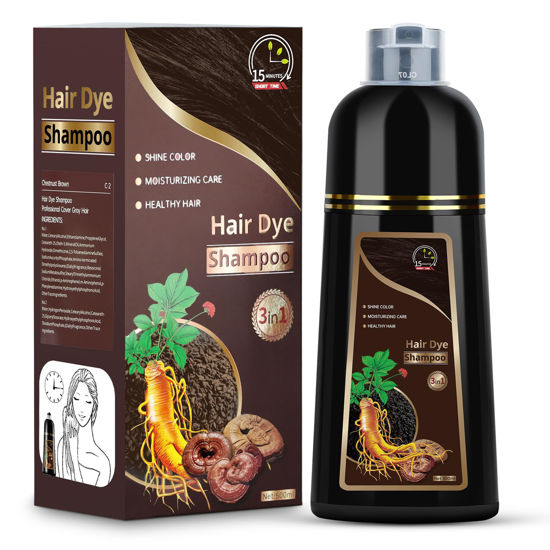 Picture of Hair Dye Shampoo for Gray Hair, 3 in 1 Herbal Shampoo Hair Dye for Women Men, Hair Color Shampoo 500ml (Chestnut)