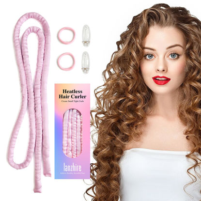 Picture of Lanzhire No Heat Curling Headband for Overnight Curls, Thin Heatless Curlers for Long and Short Hair (A-Pink)