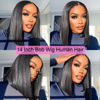 Picture of Hoacon 14inch Bob Wig Human Hair 13x4 Bob Lace Front Wigs for Black Women 180% Density Straight Bob Wig HD Transparent Lace Frontal Bob Wigs Glueless Wig Pre Plucked precut Natural Hairline