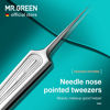 Picture of MR.GREEN Ingrown Hair Tweezers Needle Nose Pointed Tips Tweezers For Eyebrows Splinters Blackhead Removal Acne Clip Extractor (Long)
