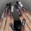 Picture of RUOKEXIN Extra Long Press on Nails Black French Tip Fake Nails Square False Nails with Bow Rhinestones Designs Extra Long Square Nail Press ons Sparkly Glue on Nails Cute Stick on Nails for Women