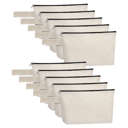 Picture of Sinzip 10 Pieces Cotton Canvas Makeup Bag with Bottom and Strap, Multi-Purpose Cosmetic Bag with Zipper Travel Toiletry Pouch, Blank DIY Craft Bag Pencil Bag (White, XS) (MN-WB07)