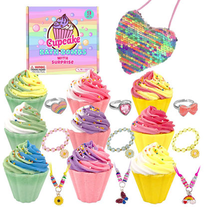 Picture of 9 Pack Cupcake Bath Bombs for Kids with Surprise Inside, Kids Bath Bombs with Jewelry Inside for Kids Girls, Super Large Kids Bath Bombs for Children…