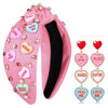 Picture of Valentine’s Day Headband for Women Love XOXO Heart Headbands Jeweled Conversation Heart Knotted Headband Pink Red Rhinestone Crystal Top Knot Headband Valentine’s Day Accessories Gifts (Pink Set 1)