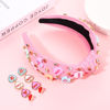 Picture of Valentine’s Day Headband for Women Love XOXO Heart Headbands Jeweled Conversation Heart Knotted Headband Pink Red Rhinestone Crystal Top Knot Headband Valentine’s Day Accessories Gifts (Pink Set 1)