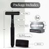 Picture of Kitsch Double Edge Safety Razor for Women & Men, with 5 Safety Razor Blades Refills, Extra-Long Hande & Silicone Cap, One Blade Razor for Shaving, Reusable Travel Essentials Single Blade Razor, Black
