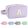 Picture of Huifen Personalized Initial Makeup Bag A-Z, Travel Toiletry Bag Cute Makeup Pouch Cosmetic Bag Preppy Make Up Bag Large Makeup Organizer Bags Birthday Gifts for Women Girls Friends (Purple, A)