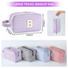 Picture of Huifen Personalized Initial Makeup Bag A-Z, Travel Toiletry Bag Cute Makeup Pouch Cosmetic Bag Preppy Make Up Bag Large Makeup Organizer Bags Birthday Gifts for Women Girls Friends (Purple, A)
