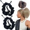 Picture of 2 Pcs Adjust Satin Hair Scrunchies for Women Girls, Adjustable Hair Ties Soft Than Silk for 4c Girlie Thick Curly Natural Hair, Easy to Use Hair Accessories for Afro Puff Loc Ponytails (black)