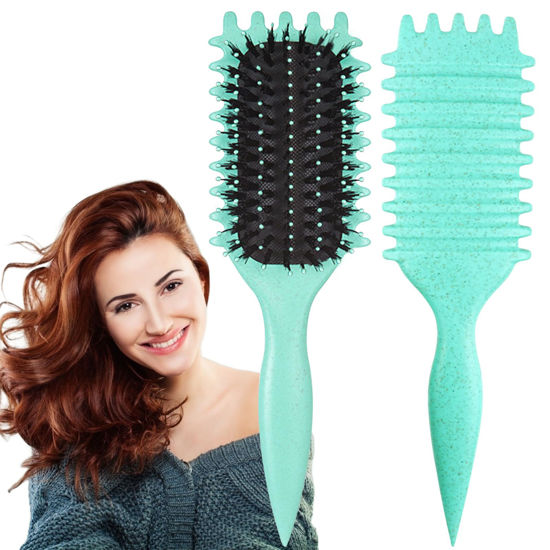 Picture of Curl Defining Brush, 1 PCS Curl Hair Brush, Curl Define Styling Brush, for Combing and Shaping Men's and Women's Curls to Reduce Pulling (Green)