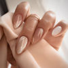 Picture of Almond Press on Nails Medium Fake Nails Glitter Gold Line Design Glue on Nails White False Nails Full Cover Nude Acrylic Nails Glossy Stick on Nails Fall Artificial Nails for Women Manicure 24Pcs