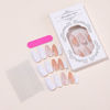 Picture of Almond Press on Nails Medium Fake Nails Glitter Gold Line Design Glue on Nails White False Nails Full Cover Nude Acrylic Nails Glossy Stick on Nails Fall Artificial Nails for Women Manicure 24Pcs
