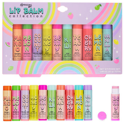 Picture of Expressions 10pc Fruity Lip Balm Collection - Hydrating Lip Balms Infused w/Fresh Fruity Flavors - Vitamin Enriched Nourishing Lip Balm Set