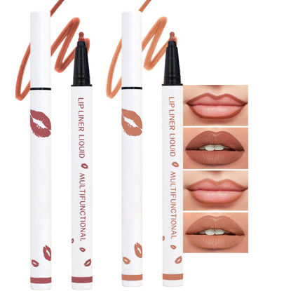 Picture of Kaely 2Pcs Mocha Nude Matte Lip Tint Stain Marker Pen,Liquid Lipstick & Lip Liner Pencil,Long Lasting Waterproof 24 Hour Lip gloss for Women,tinta para labios labiales mate 24 horas originales,03+05