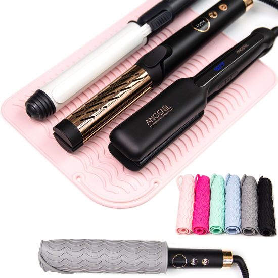 Picture of ANGENIL Pro Large Heat Resistant Silicone Mat Sleeve Pad for Curling Iron, Tourmaline Ceramic Titanium Hair Straightener, Straightening Flat Iron, Hair Curler, Travel Mat Case Large Size 11.02" x 7.9"