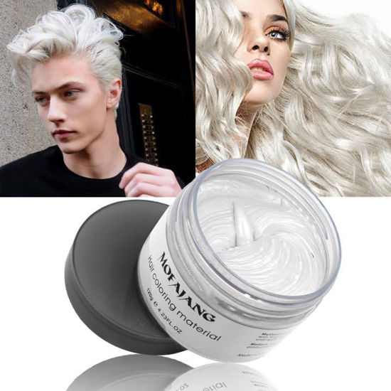 Picture of White Hair Color Wax Pomades 4.23 oz - Natural Hair Coloring Wax Material Disposable Hair Styling Clays Ash for Cosplay, Party (White)