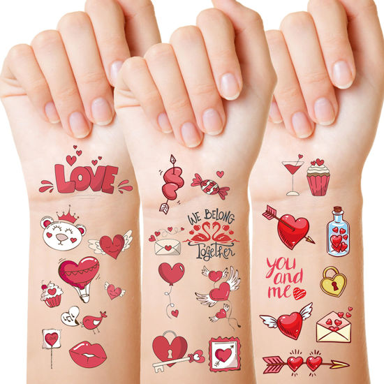 Picture of Valentines Day Gifts for Kids Valentines Temporary Tattoos gifts for him her Valentines Decorations for Classroom Boys Girls School Class Party Favors