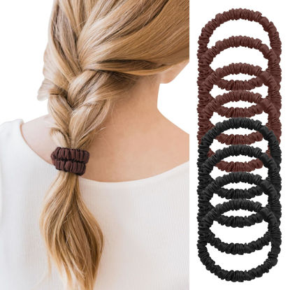 Picture of 8PCS Silk Hair Scrunchies, 100% Mulberry Silk, Small Hair Ties For Women, Skinny Silk Scrunchie for Ponytail Curly Hair
