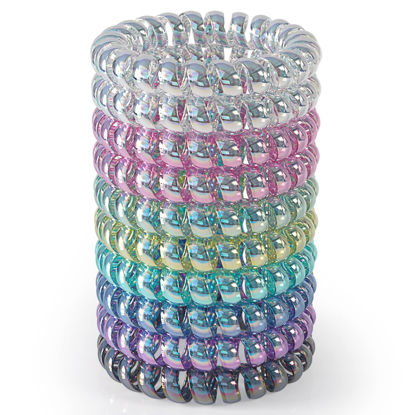 Picture of JessLab Spiral Hair Ties, 10 Pcs Traceless Phone Cord Hair Ties Plastic Coil Hair Ties Ponytail Holders No-Damage Hair Accessory for Girls Women Ladies, Color Assorted, Set 13