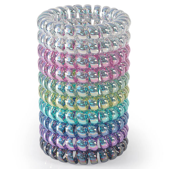 Picture of JessLab Spiral Hair Ties, 10 Pcs Traceless Phone Cord Hair Ties Plastic Coil Hair Ties Ponytail Holders No-Damage Hair Accessory for Girls Women Ladies, Color Assorted, Set 13