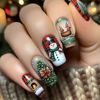 Picture of Christmas Press on Nails Medium Square Shaped Fake Nails with Winter Snowman Elk Xmas Tree Design Glossy False Nails Full Cover Acrylic Christmas Nails Stick on Nails for Women Manicure Decor 24 Pcs
