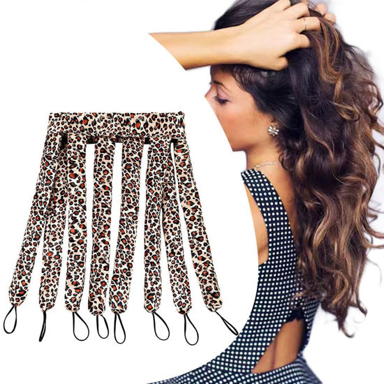 Picture of JYHi Heatless Hair Curler Rod Headband Skin No Heat Hair Curls for Long Hair with Removable Adjustable Straps Sleep in Over Night Heatless Curling Hair Roller for Women Girls Leopard Print