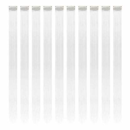 Picture of RINBOOOL White Hair Extensions Clip in, 22 Inch 10 Pcs Long Straight Colored, for Kids Girls Women Highlights Party, Synthetic
