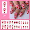 Picture of Valentines Press on Nails Medium Almond Fake Nails with Pink Red Heart Designs Kiss False Nails Glossy Heart Nails Reusable Valentines Day Nails for Women Girls Holiday Manicure 24pcs