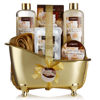 Picture of Valentines Day Gifts Home Spa Gift Basket, Luxury 13pc Bath & Body Set Men & Women, White Rose & Jasmine Scent - Shower Gel, Bubble Bath, Body Scrub, Salts, 6 Bath Bombs, Pouf, Cosmetic Bag & Gold Tub