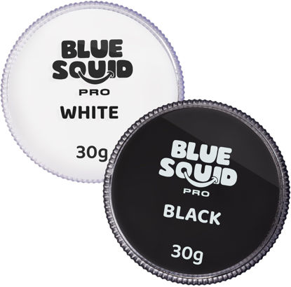 Picture of Blue Squid PRO Face Paint - Professional Water Based Single Cake Facepaint & Body Paints - SFX Makeup, Kids Adults Face Painting for Costume, Halloween, Cosplay - Classic Black & White 30g / 1oz