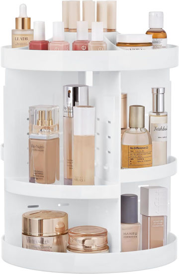 Picture of HBlife 360 Rotating Makeup Organizer Plus Size Adjustable Carousel Large Capacity Revolving Perfume Organizer Skincare Organizers Cosmetic Storage Spinning Holder for Vanity, White
