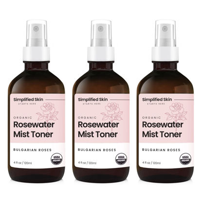 Picture of Rose Water Spray for Face & Hair - 100% Natural Organic Face Toner - Alcohol-Free Makeup Remover - Anti-Aging Self Care Beauty Mist - Face Care - Hydrating Rosewater by Simplified Skin (4 oz) - 3 Pack