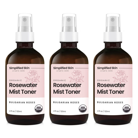 Picture of Rose Water Spray for Face & Hair - 100% Natural Organic Face Toner - Alcohol-Free Makeup Remover - Anti-Aging Self Care Beauty Mist - Face Care - Hydrating Rosewater by Simplified Skin (4 oz) - 3 Pack