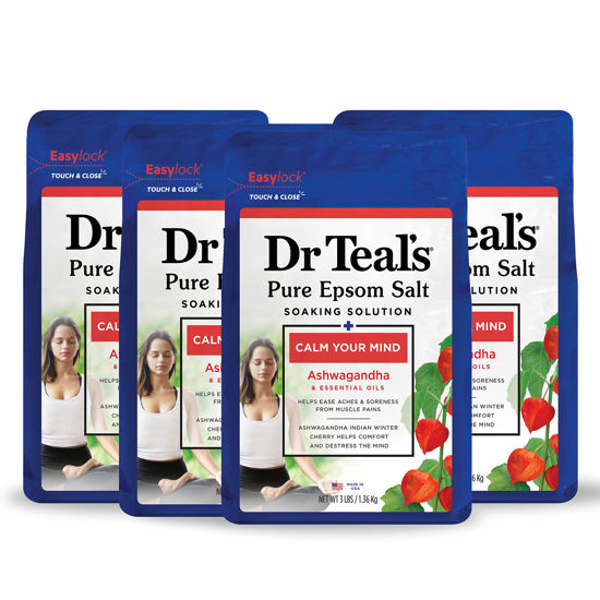 Picture of Dr Teal's Pure Epsom Magnesium Salt Soak,, Ashwagandha & Essential Oils, 3 lbs (Pack of 4)
