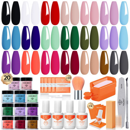 Picture of Modelones 20 Colors Dip Powder Nail Kit Starter-Ocean Nude Style Nail Dip Kit Color for DIY Manicure, Acrylic Dipping Powder Kit System with Essential Liquid Activator Dip Base and Top for Beginner