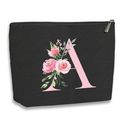 Picture of kdxpbpz A-Z Personalized Cosmetic Bag Monogrammed Makeup Bags Bridesmaid Gifts Custom Toiletry Pouch Gifts for Women Mom Best Friend Sister Bride Bridesmaid (A)
