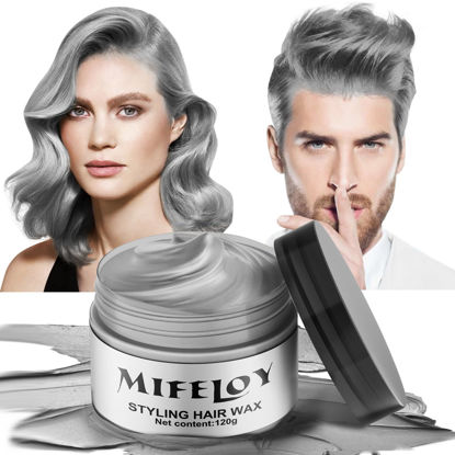 Picture of Temporary Silver Gray Hair Spray Color Wax 4.23 oz, Instant Natural Hairstyle Cream Dye, Disposable Coloring Mud for Men Women Youth, Grey Styling Pomades, Party Cosplay DIY Halloween