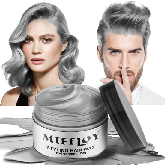 Picture of Temporary Silver Gray Hair Spray Color Wax 4.23 oz, Instant Natural Hairstyle Cream Dye, Disposable Coloring Mud for Men Women Youth, Grey Styling Pomades, Party Cosplay DIY Halloween
